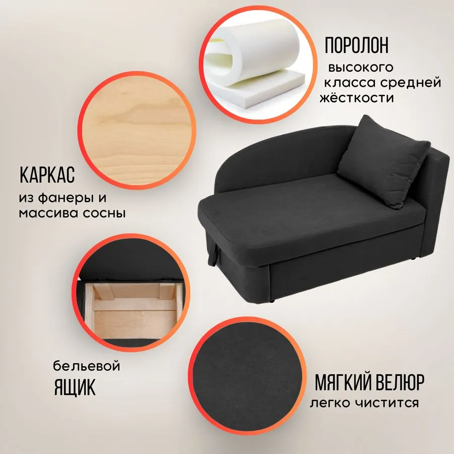 Диван-кровать правая 1050 графит Brendoss в Камышлове - kamyshlov.mebel-e96.ru