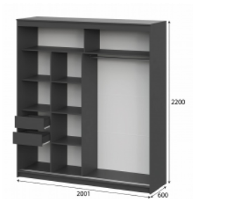 Шкаф-купе ШКП-3 2000 мм графит (СВ) в Камышлове - kamyshlov.mebel-e96.ru