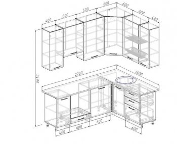 Угловой кухонный гарнитур Антрацит 2200х1600 мм в Камышлове - kamyshlov.mebel-e96.ru