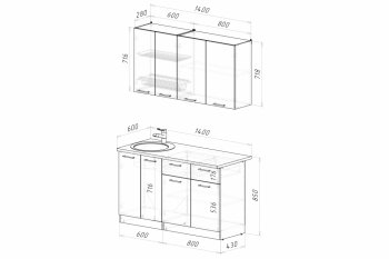 Кухонный гарнитур Асая Медиум 1400 мм (Герда) в Камышлове - kamyshlov.mebel-e96.ru