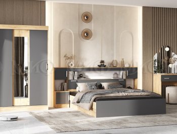 Спальный гарнитур Бася крафт/графит (Миф) в Камышлове - kamyshlov.mebel-e96.ru