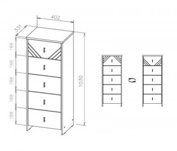 Комод (5 ящиков) Байкал Графит/Дуб золотой (СВ) в Камышлове - kamyshlov.mebel-e96.ru