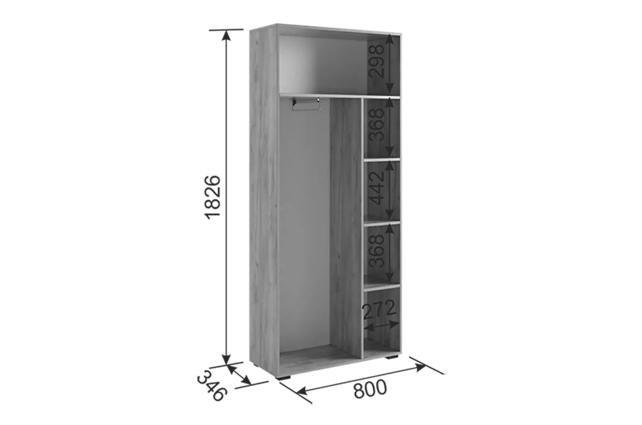 Шкаф 800 мм двухдверный Бери графит (Мебельсон) в Камышлове - kamyshlov.mebel-e96.ru