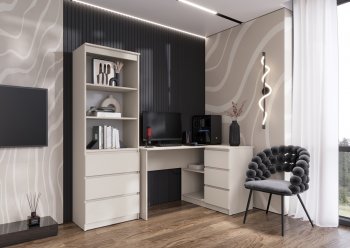 Письменный стол угловой + Стеллаж Челси кашемир (Миф) в Камышлове - kamyshlov.mebel-e96.ru