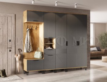 Прихожая Флэш крафт/графит модульная (Миф) в Камышлове - kamyshlov.mebel-e96.ru