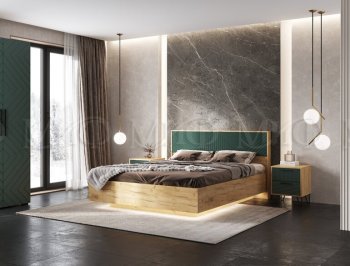 Кровать парящая с ПМ Флэш грин/дуб крафт (Миф) в Камышлове - kamyshlov.mebel-e96.ru