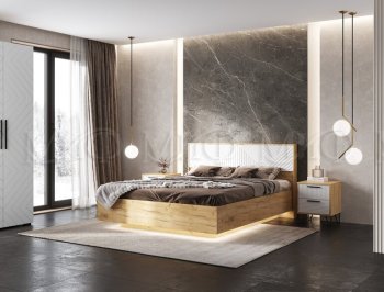 Кровать парящая Флэш крафт/белый (Миф) в Камышлове - kamyshlov.mebel-e96.ru