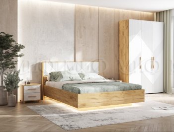 Кровать парящая с ПМ Ирис белый/дуб крафт (Миф) в Камышлове - kamyshlov.mebel-e96.ru