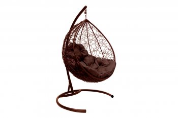 Подвесное кресло КАПЛЯ с ротангом коричневое, подушка коричневая в Камышлове - kamyshlov.mebel-e96.ru