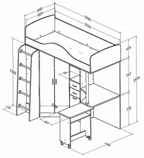 Кровать-чердак Теремок-1 Дуб молочный/Голубой в Камышлове - kamyshlov.mebel-e96.ru