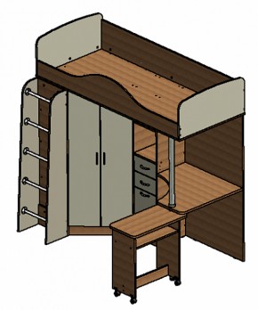 Кровать-чердак Теремок-1 Дуб молочный/Голубой в Камышлове - kamyshlov.mebel-e96.ru