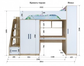 Кровать-чердак Тея + Шкаф-Пенал в Камышлове - kamyshlov.mebel-e96.ru