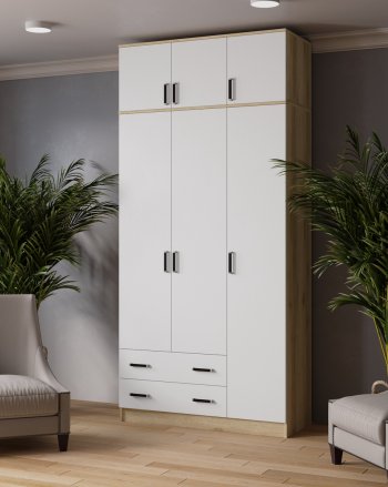 Шкаф Лагуна с антресолью делано/белый (Текс) в Камышлове - kamyshlov.mebel-e96.ru