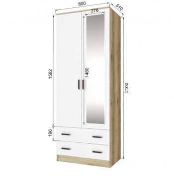 Шкаф 800 мм Лагуна с антресолью делано/белый (Текс) в Камышлове - kamyshlov.mebel-e96.ru