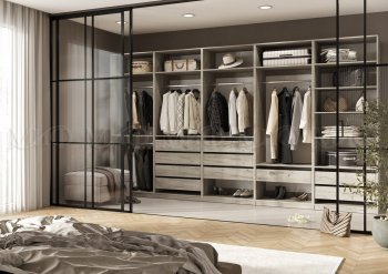 Гардеробная/шкаф 4000 мм Ларго №1 открытая дуб крафт серый (Миф) в Камышлове - kamyshlov.mebel-e96.ru