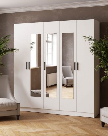 Шкаф 2000 мм Ларс с зеркалом белый (Микон) в Камышлове - kamyshlov.mebel-e96.ru