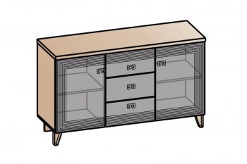 Комод 2дв, 3ящ Лежер КМ-3103 дуб серый/холст вулканический(СанТан) в Камышлове - kamyshlov.mebel-e96.ru