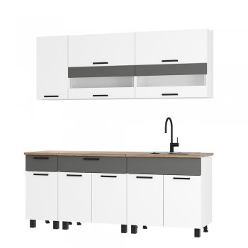 Кухонный гарнитур Монтана 2000 мм белый/графит (БТС) в Камышлове - kamyshlov.mebel-e96.ru