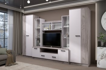 Стенка Николь-2 крафт серый/кашемир (Зарон) в Камышлове - kamyshlov.mebel-e96.ru