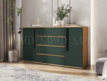 Комод 2 двери 4 ящика (1600) Норд, крафт/изумруд (Миф) в Камышлове - kamyshlov.mebel-e96.ru