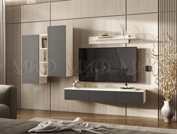 Стенка Оскар комп.2 крафт белый/графит (Миф) в Камышлове - kamyshlov.mebel-e96.ru
