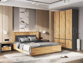 Кровать парящая Остин крафт/графит (Миф) в Камышлове - kamyshlov.mebel-e96.ru