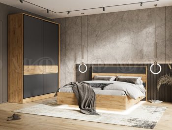 Кровать парящая Роджина с подсветкой, крафт/графит (Миф) в Камышлове - kamyshlov.mebel-e96.ru