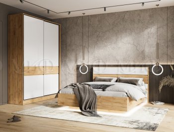 Кровать парящая с ПМ Роджина крафт/белый (Миф) в Камышлове - kamyshlov.mebel-e96.ru