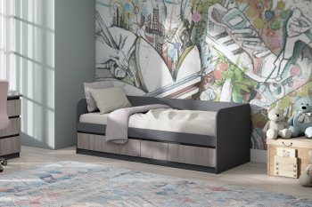 Кровать Соната 900 графит/крафт серый (Зарон) в Камышлове - kamyshlov.mebel-e96.ru