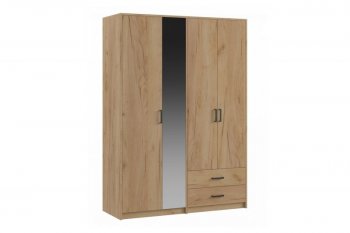 Шкаф 1500 мм  4-х ств. с зеркалом 2 ящ. SVETLANA LOFT, дуб золотой (Генезис) в Камышлове - kamyshlov.mebel-e96.ru