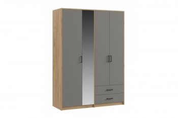 Шкаф 1500 мм  4-х ств. с зеркалом 2 ящ. SVETLANA LOFT, Дуб золотой/Серый (Генезис) в Камышлове - kamyshlov.mebel-e96.ru