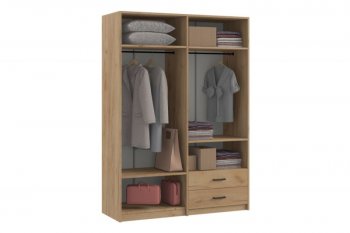 Шкаф 1500 мм  4-х ств. с зеркалом 2 ящ. SVETLANA LOFT, дуб золотой (Генезис) в Камышлове - kamyshlov.mebel-e96.ru