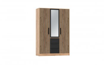 Шкаф 1300 мм 83.08 Вегас (3-х дв.) черный (Олмеко) в Камышлове - kamyshlov.mebel-e96.ru